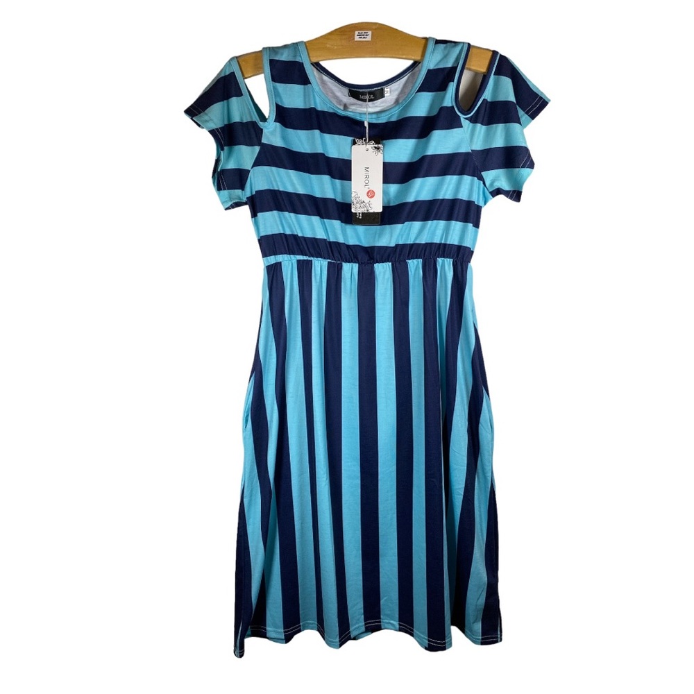 Ladies' MIROL Cutout Shoulder, Mixed Stripe Midi Dress